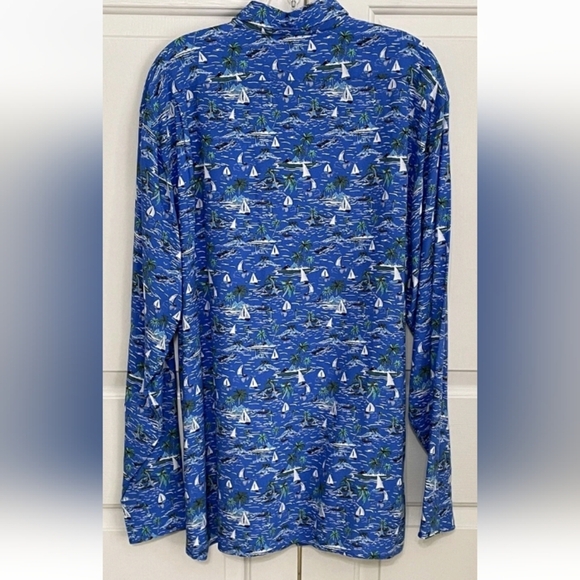 New Retro Sailboat XL Cabana Ocean Blue Island Print Button Down Shirt - Picture 4 of 9
